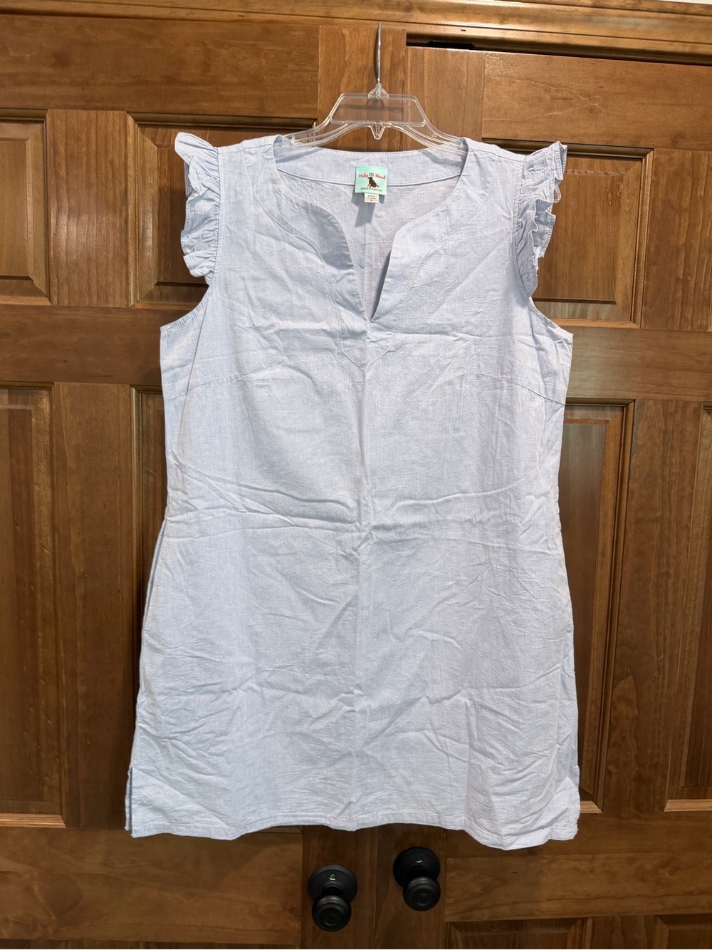 Haley and the Hound Light Blue Denim Sleeveless Ruffle Midi Dress, Size Large